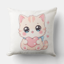 かわいいパステルキャットピンクハートアウトドアピロー