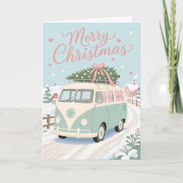かわいいパステルキャンピングカーのクリスマスシーン カード
