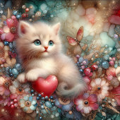 かわいいパステルグリッター花とキッテンバレンタイン シーズンカード