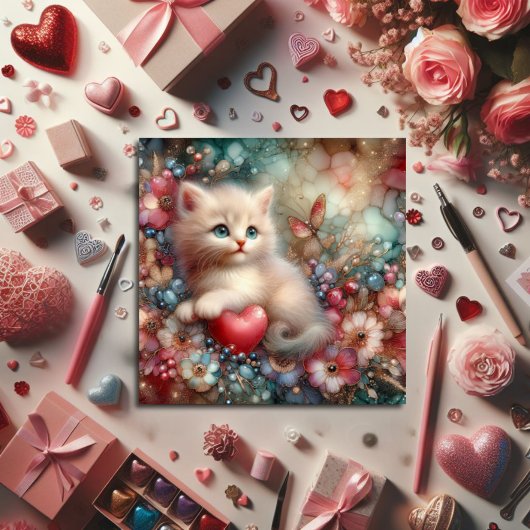 かわいいパステルグリッター花とキッテンバレンタイン シーズンカード