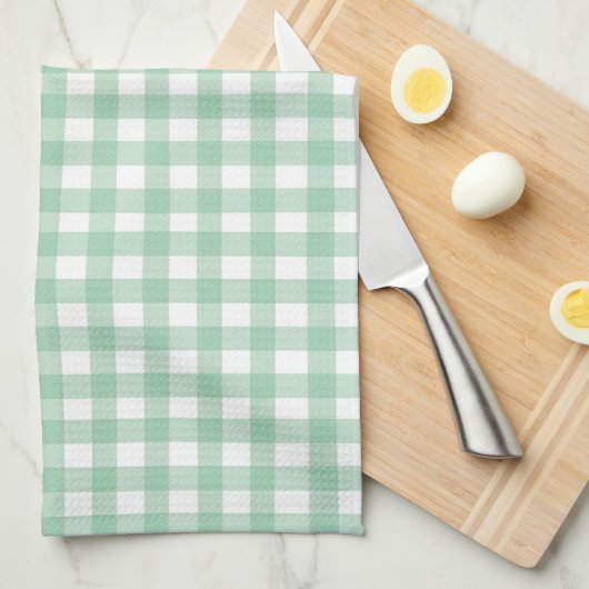 かわいいパステルグリーンのギンガム キッチンタオル (四つ折り)