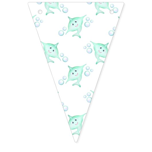 かわいいパステルグリーンキッズウォーターカラーシャーク バンティングフラッグ (第1の旗)