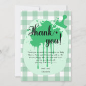 かわいいパステルグリーンジンガム赤ちゃんシャワー サンキューカード (正面)