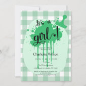 かわいいパステルグリーンジンガム赤ちゃんシャワー 招待状 (正面)