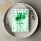 かわいいパステルグリーンジンガム赤ちゃんシャワー 招待状