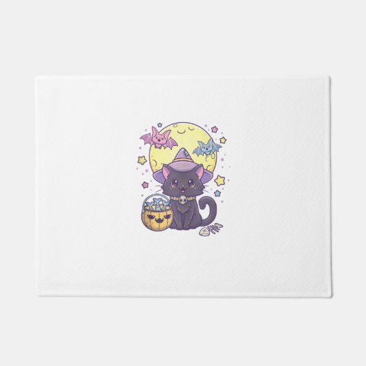 かわいいパステルゴシックかわいい不気味なハロウィーンブラックキャット ドアマット (正面)