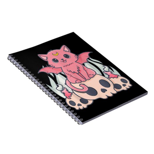 かわいいパステルゴシックかわいい不気味な鬼猫とスカル ノートブック (右側)