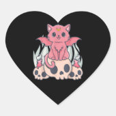 かわいいパステルゴシックかわいい不気味な鬼猫とスカル ハートシール (正面)