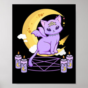 かわいいパステルゴシックかわいい不気味な黒猫 ポスター