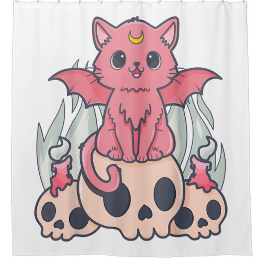 かわいいパステルゴシックカウトリーモンデーモンキャットアンドスカル シャワーカーテン (正面)