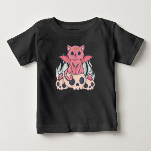 かわいいパステルゴシックカウトリーモンデーモンキャットアンドスカル ベビーTシャツ