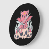 かわいいパステルゴシックカウトリーモンデーモンキャットアンドスカル ラージ壁時計 (傾斜)