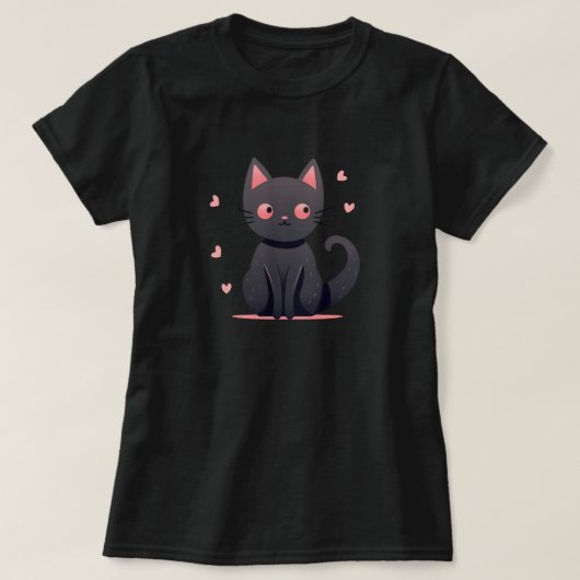 かわいいパステルゴス黒猫とピンクのハートTシャツ Tシャツ (デザイン正面)
