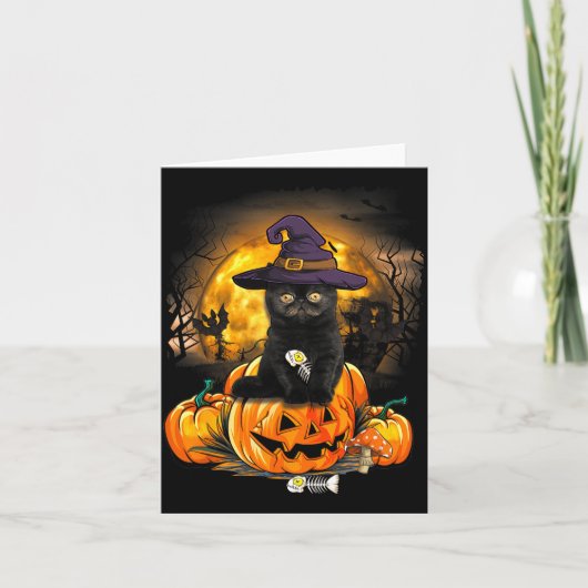 かわいいパステルゴスYハロウィン黒猫魔女の帽子 カード (正面)