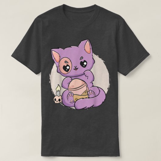 かわいいパステルゴothic キュートでクリーピーな魔女のような猫のボバアニメ tシャツ (デザイン正面)