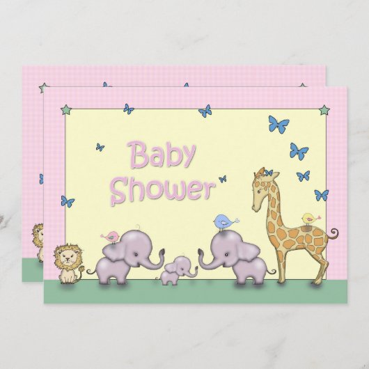 かわいいパステルサファリアニマルベビーシャワー招待状 招待状 (正面/裏面)