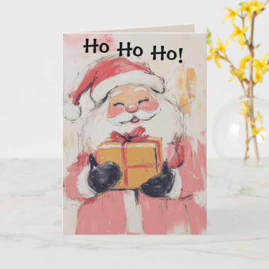 かわいいパステルサンタクロースのクリスマスカード カード (黄色い花)