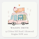 かわいいパステルスイートタイムアイスクリームトラックアドレス スクエアシール (正面)