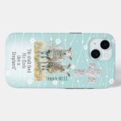 かわいいパステルターコイズブルーの花柄の羊の十字架の聖書 Case-Mate iPhoneケース (裏面 (横))