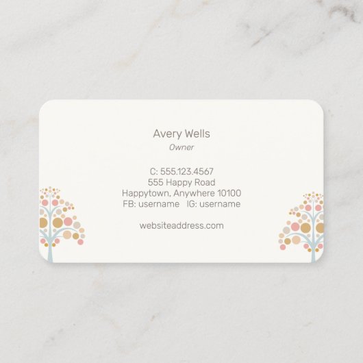 かわいいパステルツリービジネスカード 名刺 (裏面)