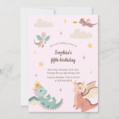 かわいいパステルドラゴン子供の誕生日パーティー 招待状 (正面)