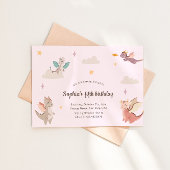 かわいいパステルドラゴン子供の誕生日パーティー 招待状