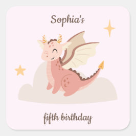 かわいいパステルドラゴン子供の誕生日 スクエアシール