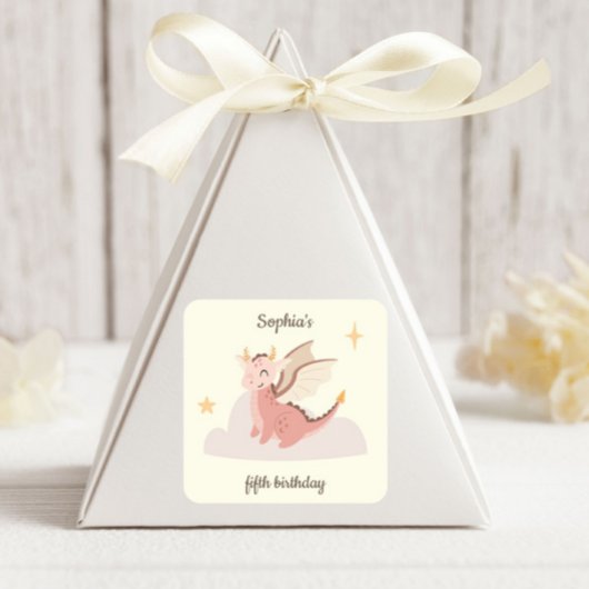 かわいいパステルドラゴン子供の誕生日 スクエアシール