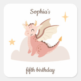 かわいいパステルドラゴン子供の誕生日 スクエアシール