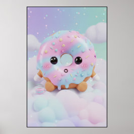 かわいいパステルドーナツキャラクター | かわいいデザートアート ポスター