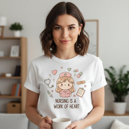 かわいいパステルナース 医療はハートの仕事 トライブレンドTシャツ