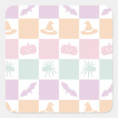 かわいいパステルハロウィーングラフィックス&チェッカーボード スクエアシール (正面)