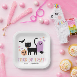 かわいいパステルハロウィーントリックまたはトリート ペーパープレート