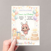 かわいいパステルバニー誕生日招待状 アクリル招待状 (インサイチュ (ポータブル))