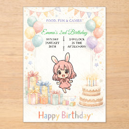 かわいいパステルバニー誕生日招待状 アクリル招待状