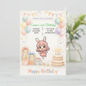 かわいいパステルバニー誕生日招待状 招待状 (スタンド正面)