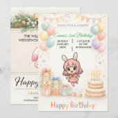 かわいいパステルバニー誕生日招待状 招待状 (正面/裏面)