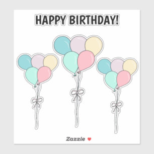かわいいパステルバルーンお誕生日漫画 シール