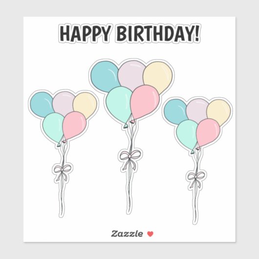 かわいいパステルバルーンお誕生日漫画 シール (シート)