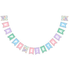 かわいいパステルバルーンアニマル 誕生日おめでとうガール バンティングフラッグ