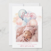 かわいいパステルバルーンウェルカムベビーガール誕生 案内状 (正面)