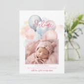 かわいいパステルバルーンウェルカムベビーガール誕生 案内状 (スタンド正面)