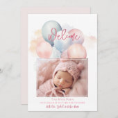 かわいいパステルバルーンウェルカムベビーガール誕生 案内状 (正面/裏面)