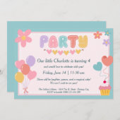 かわいいパステルバースデーパーティー招待キッズパーティー (正面/裏面)