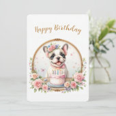 かわいいパステルパピーフランスのブルドッグ – 誕生日カード シーズンカード (スタンド正面)