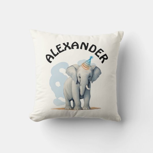 かわいいパステルパーティーゾウと名水色 クッション (正面)