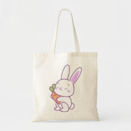 かわいいパステルパープルのうさぎがニンジンを抱っこしているデザイン トートバッグ