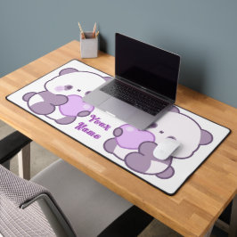 かわいいパステルパープルのカスタムネームパンダ デスクマット