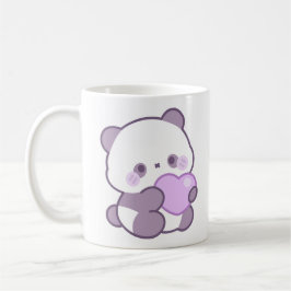 かわいいパステルパープルのパンダハート コーヒーマグカップ