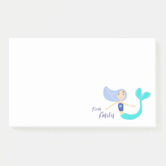 かわいいパステルパープルの人魚姫 ポストイット (正面)